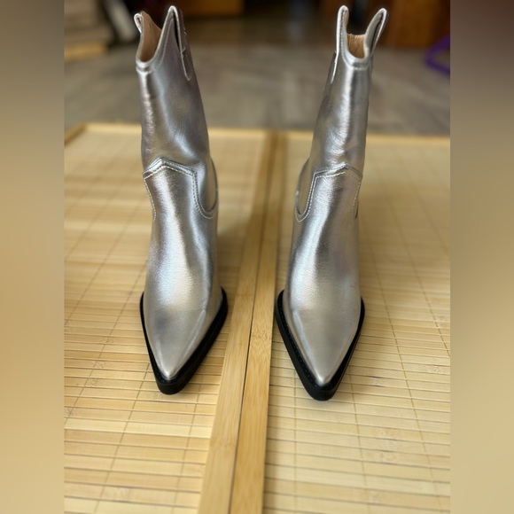 LOIRIT Women's Cowgirl Boots Silver Mid Calf Chunky Heel - Picture 4 of 9